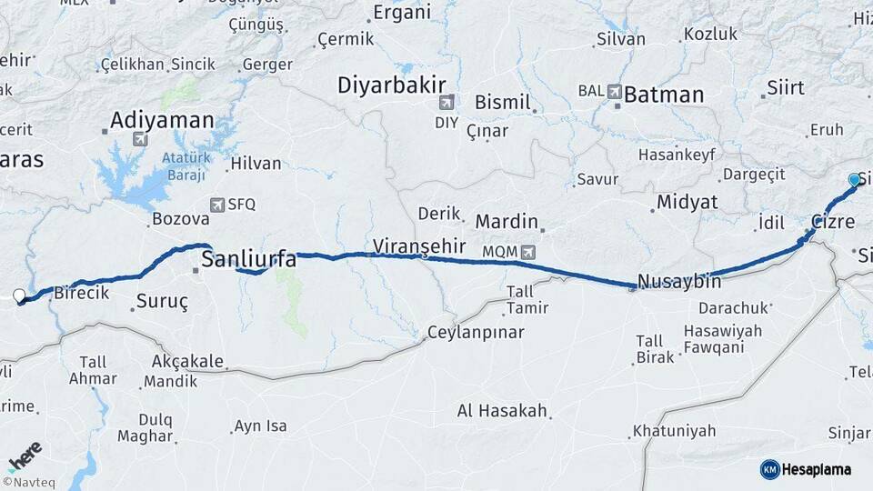 Şırnak Nizip Gaziantep Arası Kaç Km - Yol Haritası