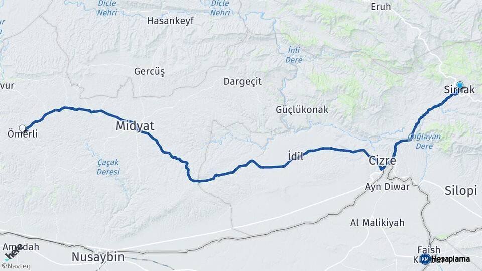 Şırnak Ömerli Mardin Arası Kaç Km - Yol Haritası