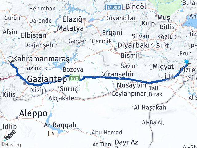 Şırnak Onikişubat Kahramanmaraş Arası Kaç Km - Yol Haritası