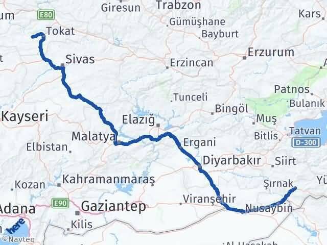 Şırnak Pazar Tokat Arası Kaç Km - Yol Haritası