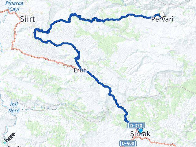 Şırnak Pervari Siirt Arası Kaç Km - Yol Haritası