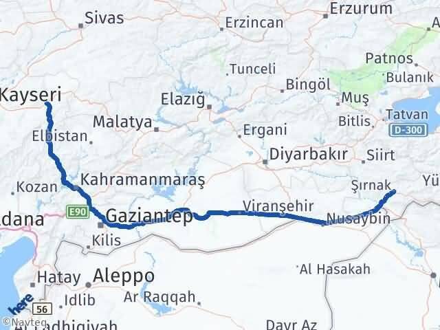 Şırnak Pınarbaşı Kayseri Arası Kaç Km - Yol Haritası