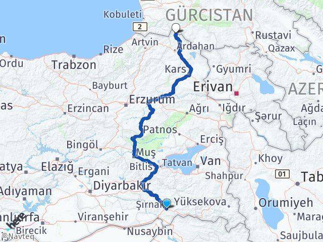 Şırnak Posof Ardahan Arası Kaç Km - Yol Haritası