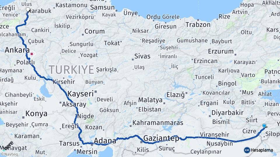 Şırnak Safranbolu Karabük Arası Kaç Km - Yol Haritası