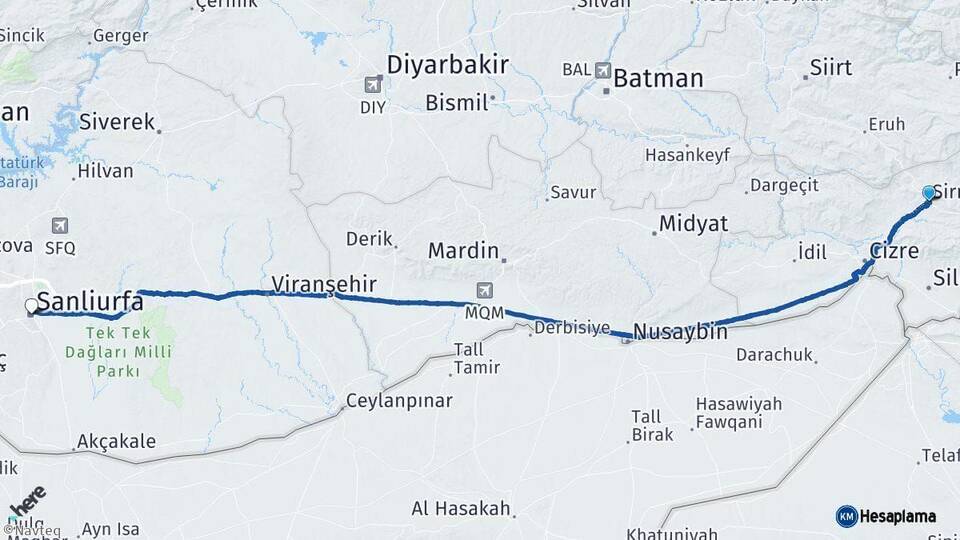 Şırnak Şanlıurfa Arası Kaç Km - Yol Haritası