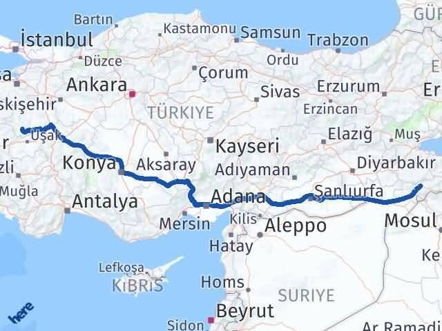 Şırnak Şaphane Kütahya Arası Kaç Km - Yol Haritası