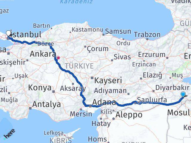 Şırnak Sarıyer İstanbul Arası Kaç Km - Yol Haritası