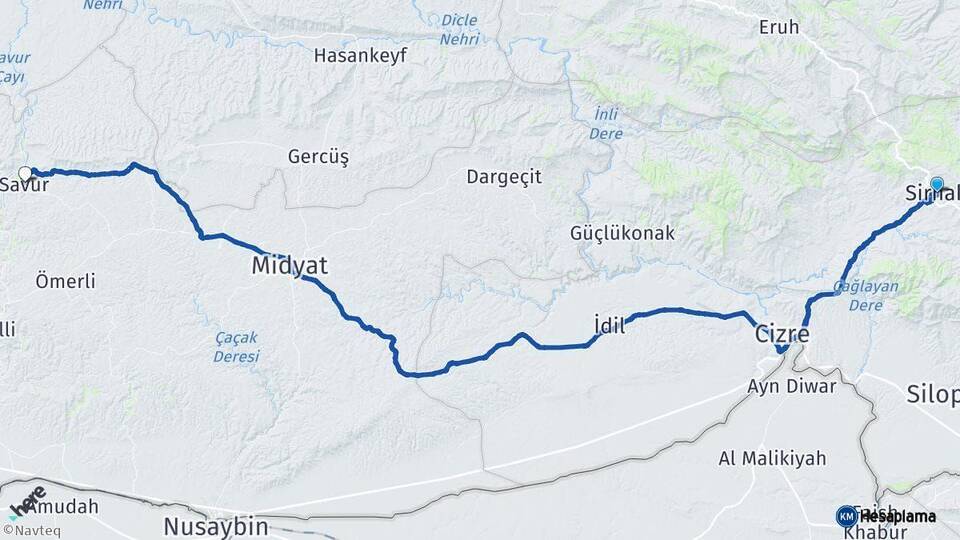 Şırnak Savur Mardin Arası Kaç Km - Yol Haritası