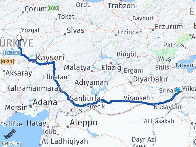 Şırnak Şefaatli Yozgat Arası Kaç Km - Yol Haritası