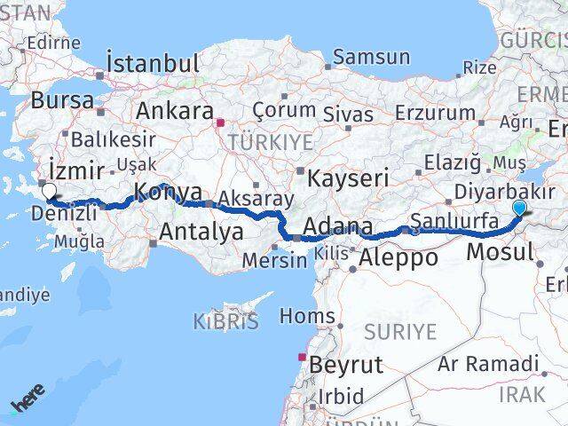 Şırnak Selçuk İzmir Arası Kaç Km - Yol Haritası