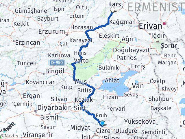 Şırnak Selim Kars Arası Kaç Km - Yol Haritası