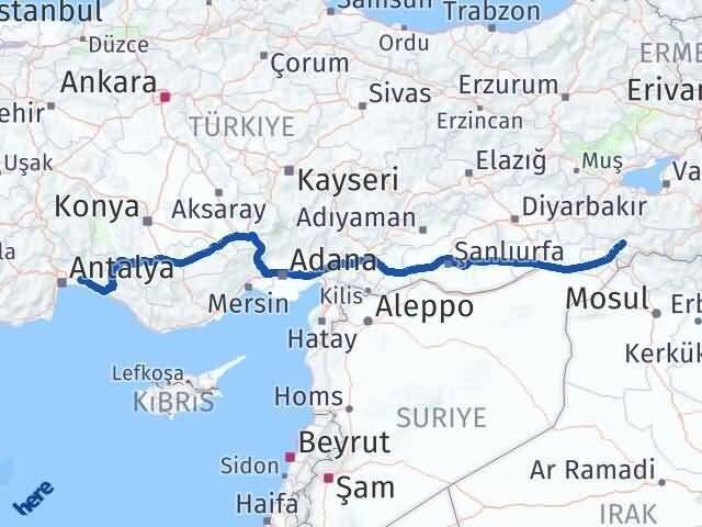 Şırnak Serik Antalya Arası Kaç Km - Yol Haritası