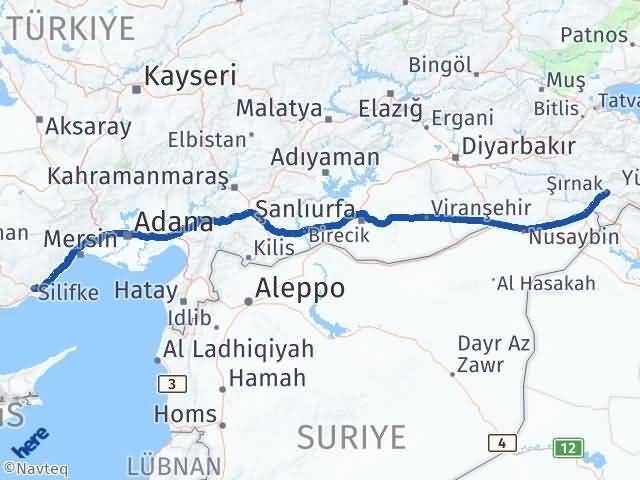 Şırnak Silifke Mersin Arası Kaç Km - Yol Haritası