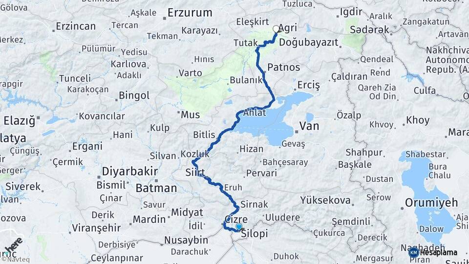 Şırnak Silopi Ağrı Arası Kaç Km - Yol Haritası