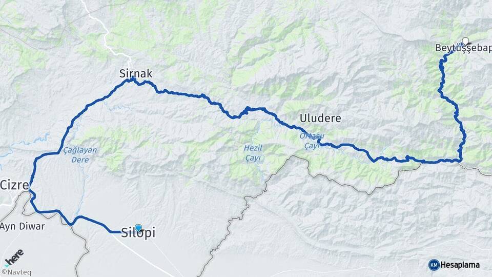 Şırnak Silopi Beytüşşebap Arası Kaç Km - Yol Haritası