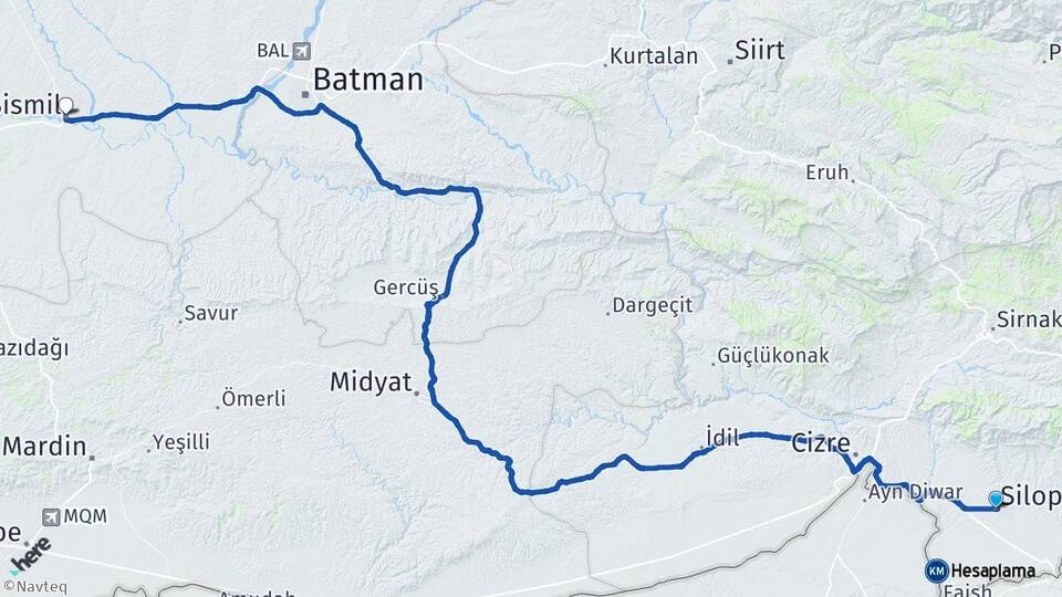 Şırnak Silopi Bismil Diyarbakır Arası Kaç Km - Yol Haritası