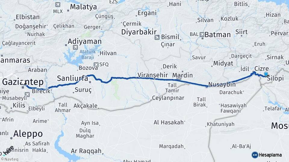 Şırnak Silopi Gaziantep Arası Kaç Km - Yol Haritası