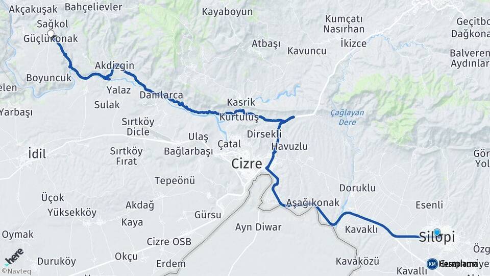 Şırnak Silopi Güçlükonak Arası Kaç Km - Yol Haritası