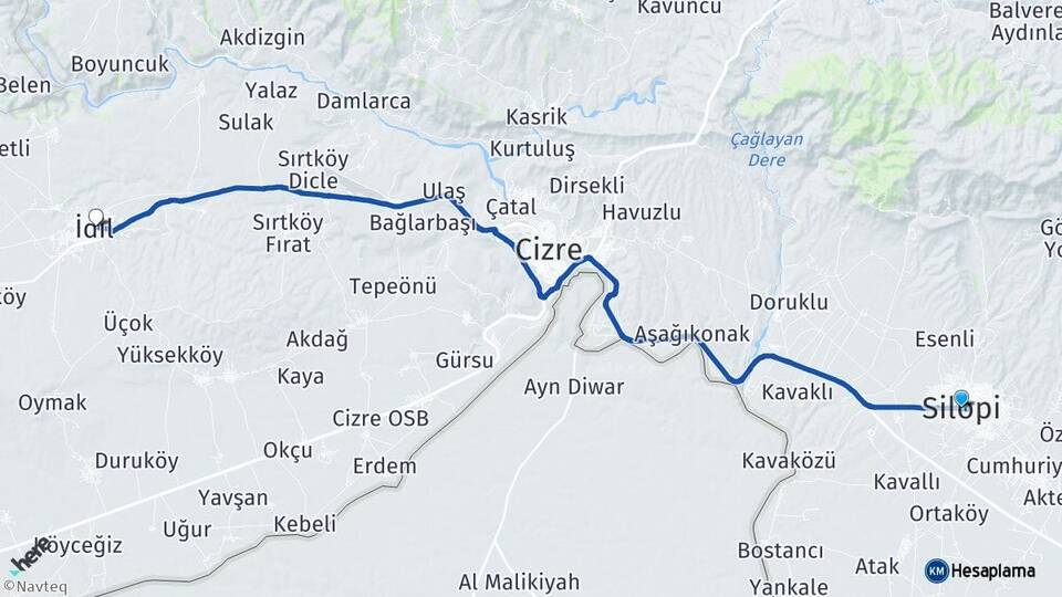 Şırnak Silopi İdil Arası Kaç Km - Yol Haritası