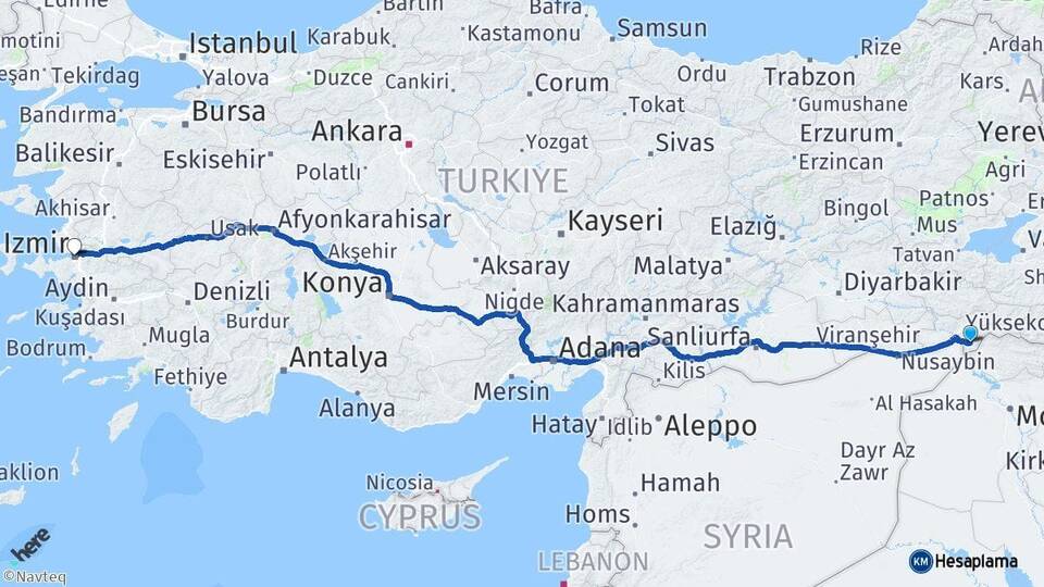 Şırnak Silopi İzmir Arası Kaç Km - Yol Haritası