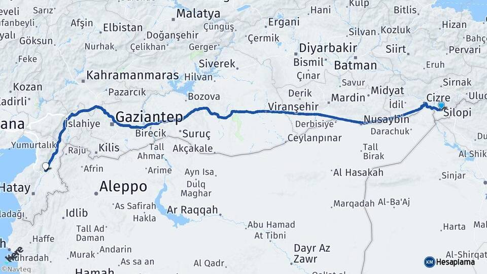 Şırnak Silopi Kırıkhan Hatay Arası Kaç Km - Yol Haritası