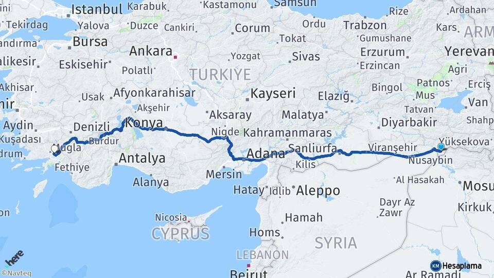 Şırnak Silopi Muğla Arası Kaç Km - Yol Haritası