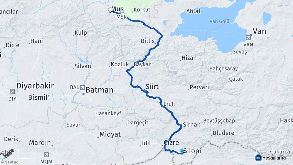 Şırnak Silopi Muş Arası Kaç Km - Yol Haritası