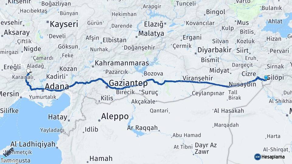 Şırnak Silopi Pozantı Adana Arası Kaç Km - Yol Haritası