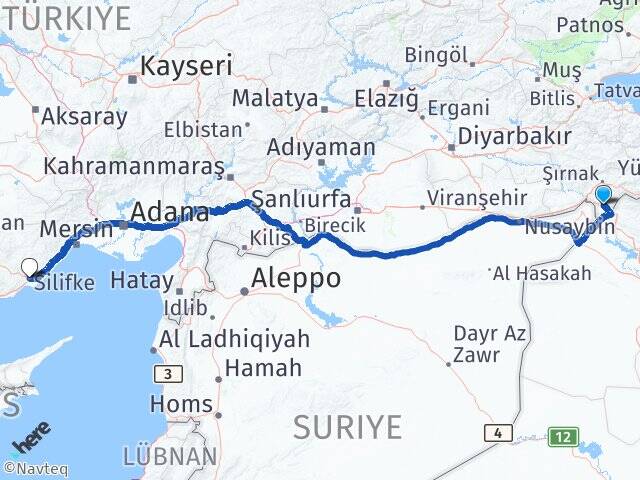 Şırnak Silopi Silifke Mersin Arası Kaç Km - Yol Haritası