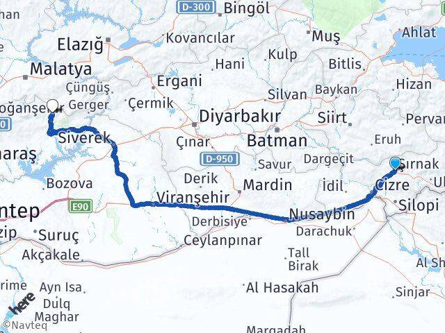 Şırnak Sincik Adıyaman Arası Kaç Km - Yol Haritası