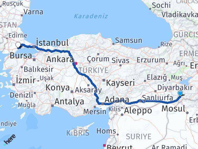 Şırnak Süleymanpaşa Tekirdağ Arası Kaç Km - Yol Haritası