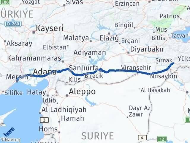 Şırnak Toroslar Mersin Arası Kaç Km - Yol Haritası