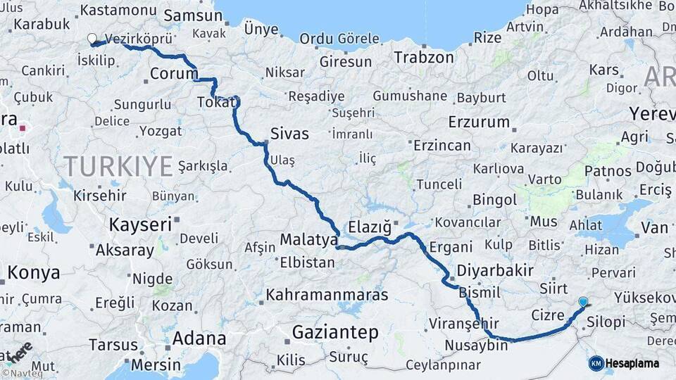 Şırnak Tosya Kastamonu Arası Kaç Km - Yol Haritası