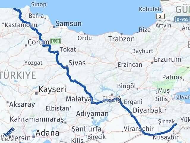Şırnak Türkeli Sinop Arası Kaç Km - Yol Haritası