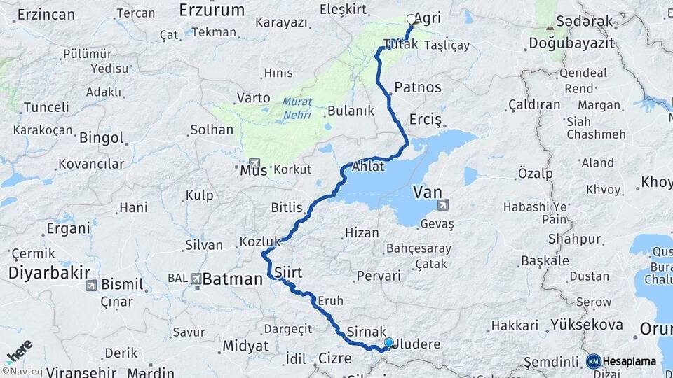 Şırnak Uludere Ağrı Arası Kaç Km - Yol Haritası