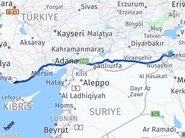 Şırnak Uludere Anamur Mersin Arası Kaç Km - Yol Haritası