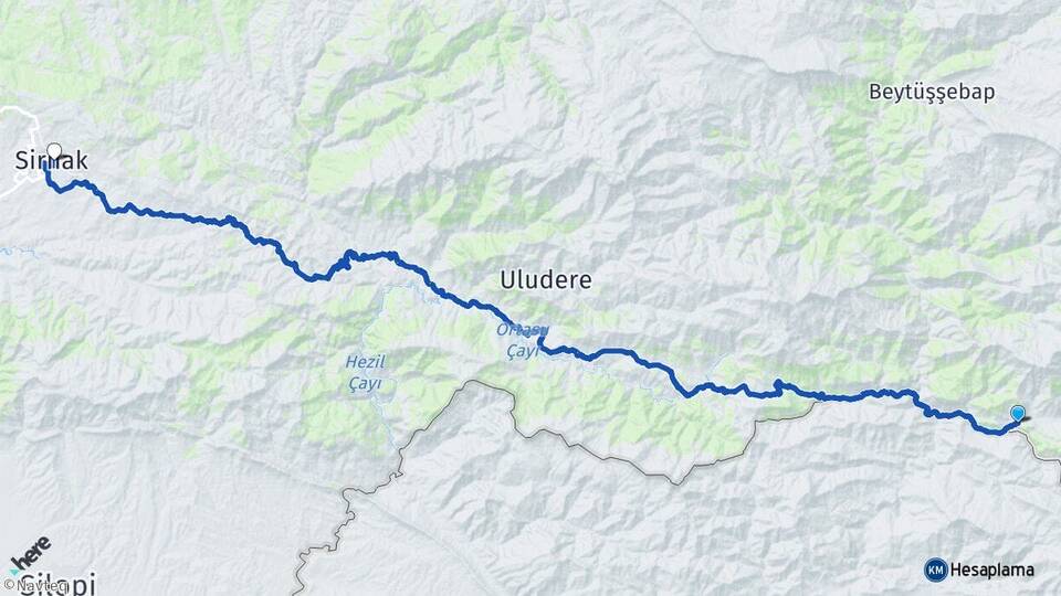 Şırnak Uludere Andaç Arası Kaç Km - Yol Haritası