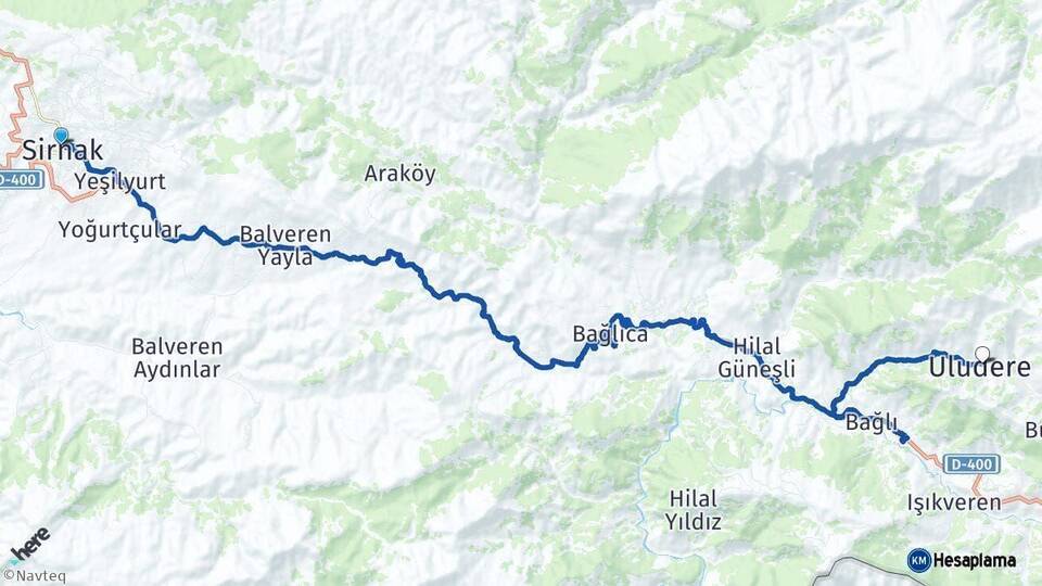 Şırnak Uludere Arası Kaç Km - Yol Haritası