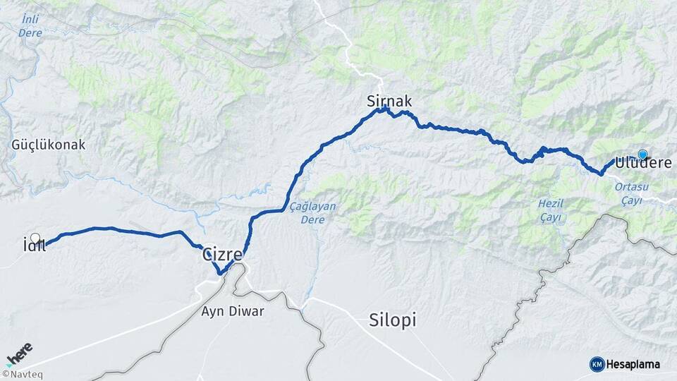 Şırnak Uludere İdil Arası Kaç Km - Yol Haritası
