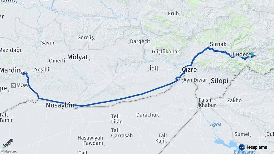 Şırnak Uludere Mardin Arası Kaç Km - Yol Haritası