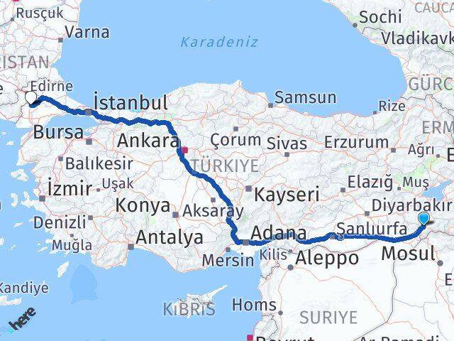 Şırnak Uzunköprü Edirne Arası Kaç Km - Yol Haritası