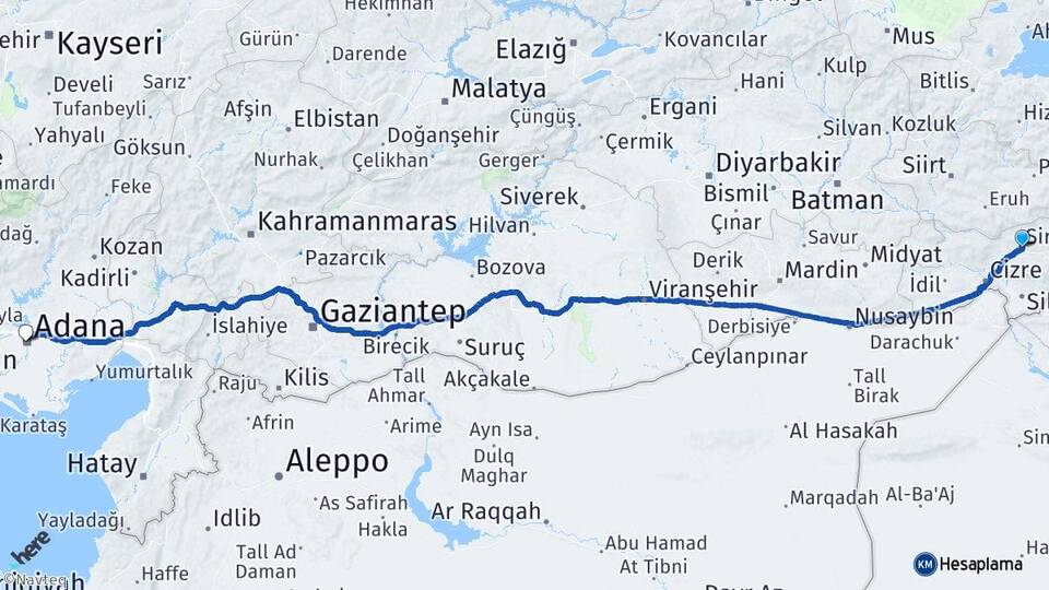 Şırnak Veysel Karani Siirt Arası Kaç Km - Yol Haritası