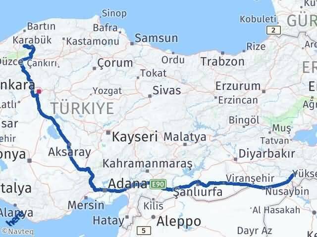 Şırnak Yenice Karabük Arası Kaç Km - Yol Haritası
