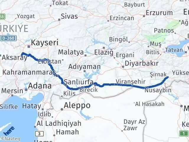 Şırnak Yeşilhisar Kayseri Arası Kaç Km - Yol Haritası