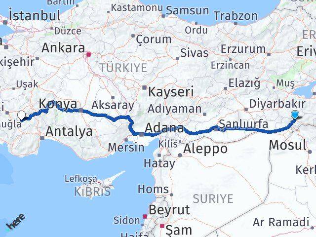 Şırnak Yeşilova Burdur Arası Kaç Km - Yol Haritası