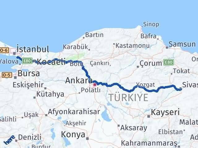 Sivas Adalar İstanbul Arası Kaç Km - Yol Haritası