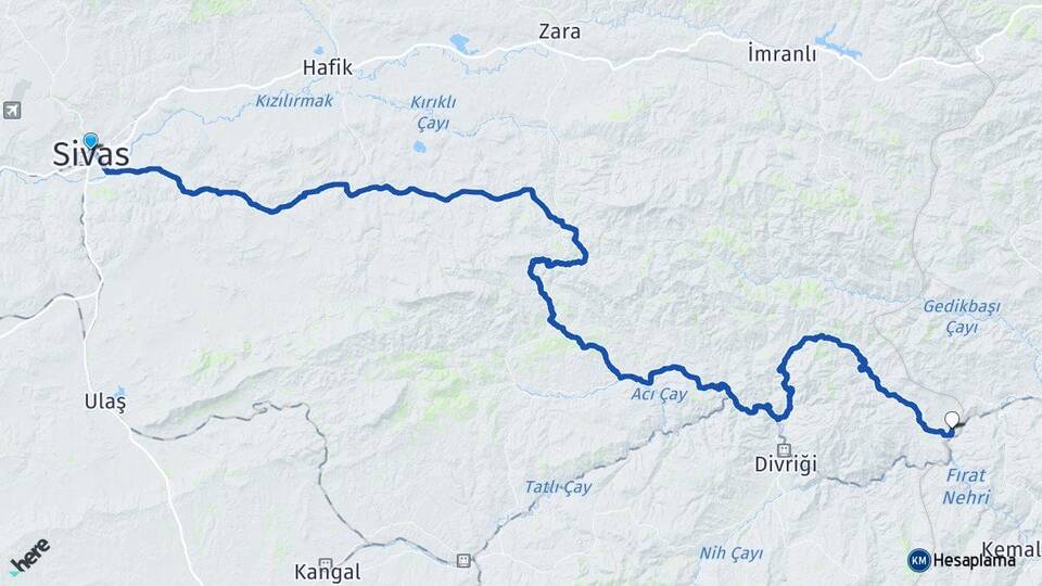 Sivas Adatepe Divriği Arası Kaç Km - Yol Haritası