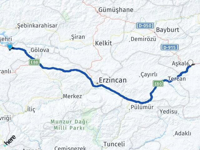 Sivas Akıncılar Aşkale Erzurum Arası Kaç Km - Yol Haritası