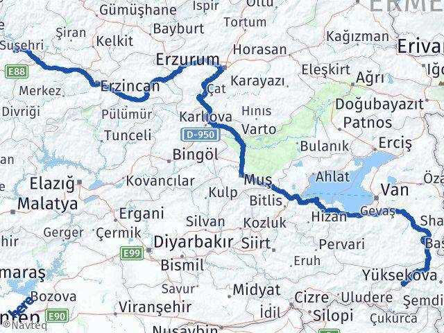 Sivas Akıncılar Hakkari Arası Kaç Km - Yol Haritası