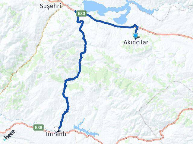 Sivas Akıncılar İmranlı Arası Kaç Km - Yol Haritası